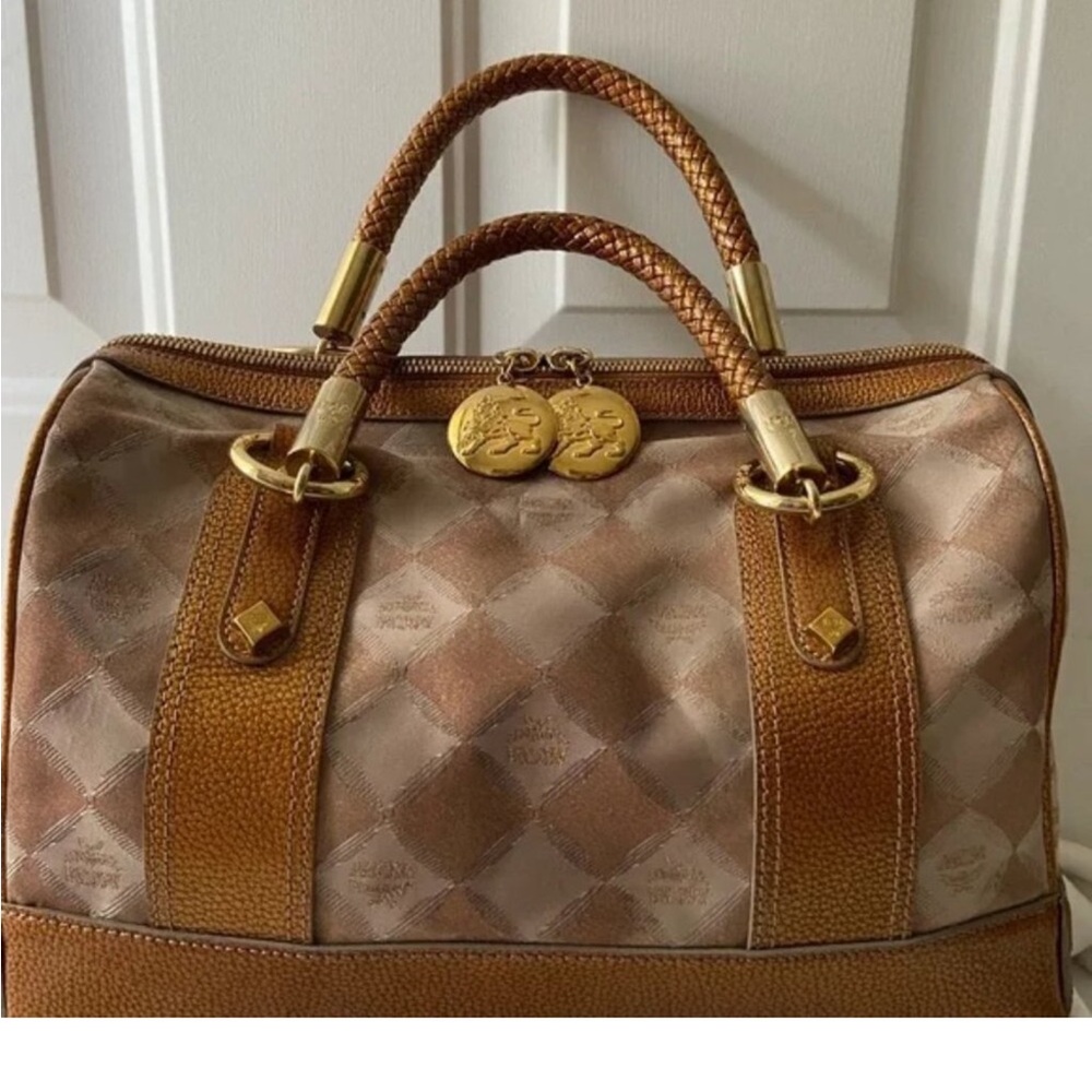 MCM RARE Tan Leather with Gold Logo Accent BRAIDED HANDLES